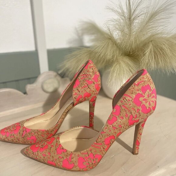 Jessica Simpson Shoes - Jessica Simpson Pumps Heels Floral Cork Pink Fabric